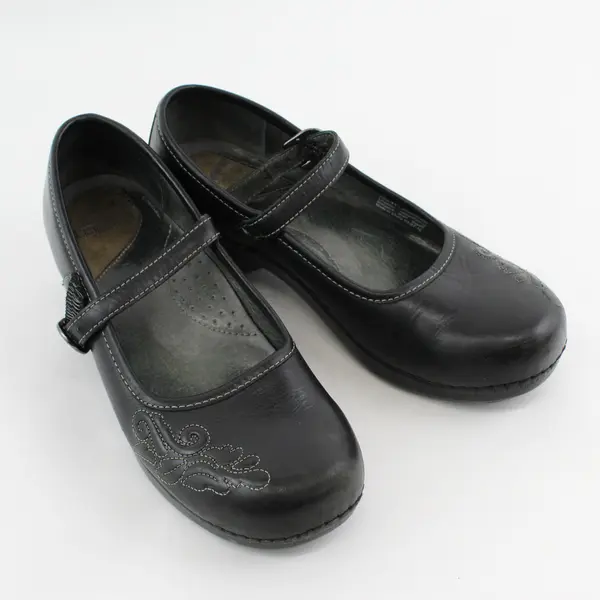 Dansko Black Leather Savannah Mary Jane Clogs Women's Size 7.5-8, 41
