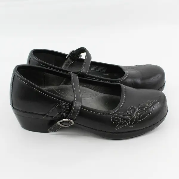 Dansko Black Leather Savannah Mary Jane Clogs Women's Size 7.5-8, 41