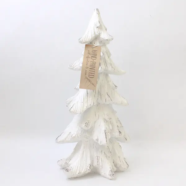 Hand-Painted White Christmas Tree Sculpture 10.5"