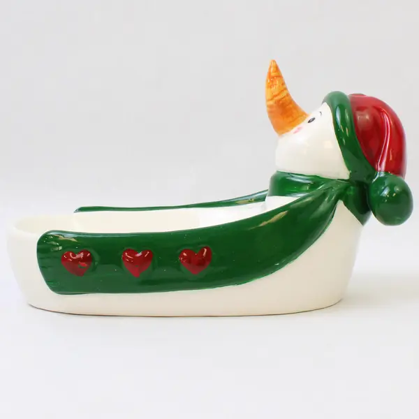 Unbranded Ceramic Snowman With Scarf & Hat Bar Soap Dish Holder 7.25" Long