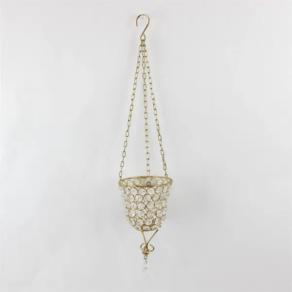 Clear Beaded and Gold-Tone Hanging Votive Candle Holder