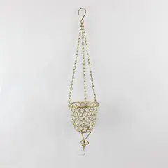 Clear Beaded and Gold-Tone Hanging Votive Candle Holder