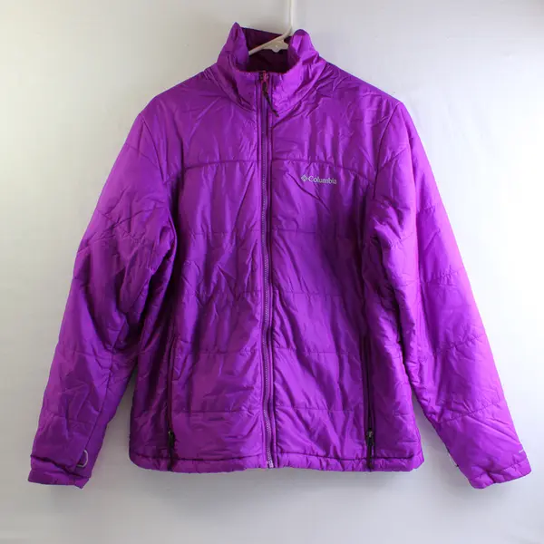 Columbia Women's L Purple Interchange Omni-Heat Collared Puffer Full Zip Jacket