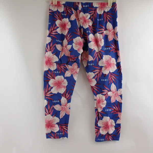 No Boundaries Pink & Blue Tropical Floral Print Capri Leggings Juniors Med 7-9