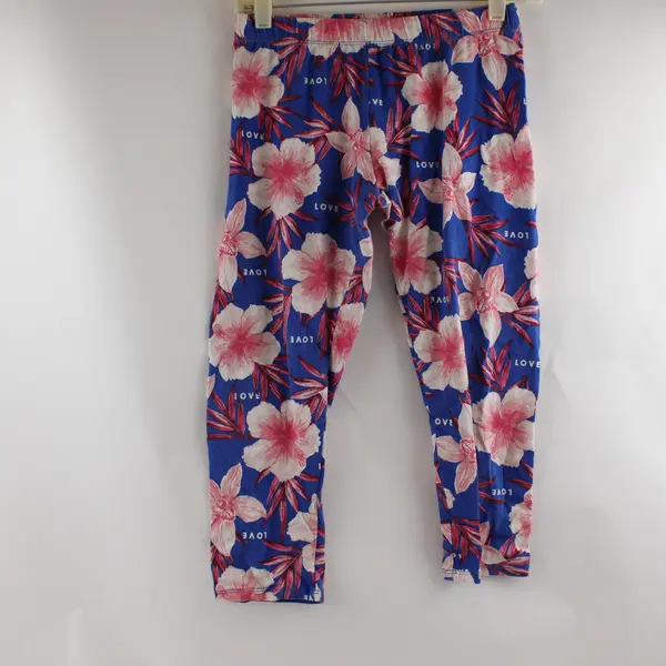 No Boundaries Pink & Blue Tropical Floral Print Capri Leggings Juniors Med 7-9
