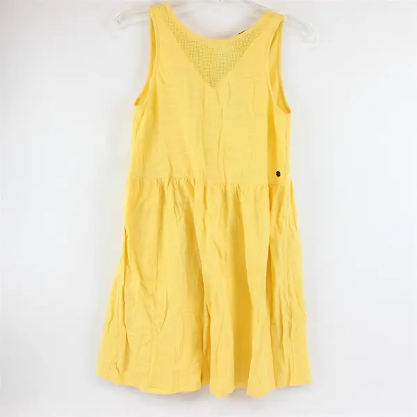 Roxy Women's S Yellow 100% Cotton Mesh Panel V-Neck Tie Back Sundress