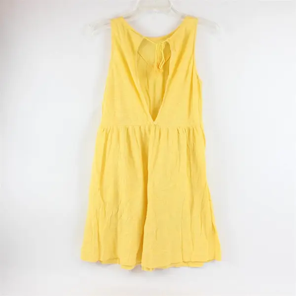 Roxy Women's S Yellow 100% Cotton Mesh Panel V-Neck Tie Back Sundress