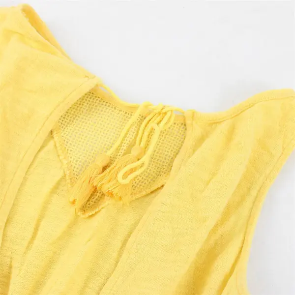 Roxy Women's S Yellow 100% Cotton Mesh Panel V-Neck Tie Back Sundress