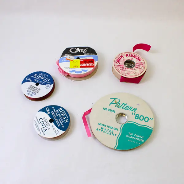 Lot of 5 Pink & Maroon Ribbon Spools - Craft Sewing Wrapping