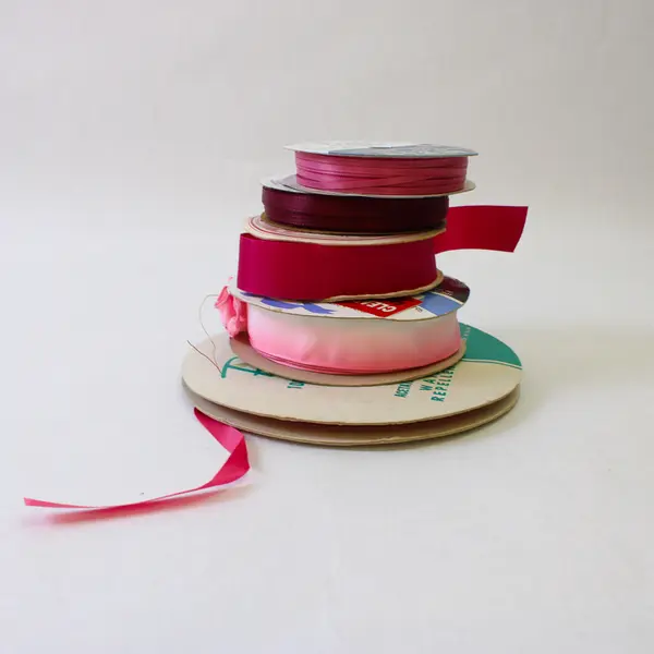 Lot of 5 Pink & Maroon Ribbon Spools - Craft Sewing Wrapping
