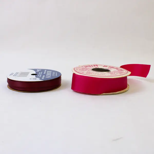 Lot of 5 Pink & Maroon Ribbon Spools - Craft Sewing Wrapping