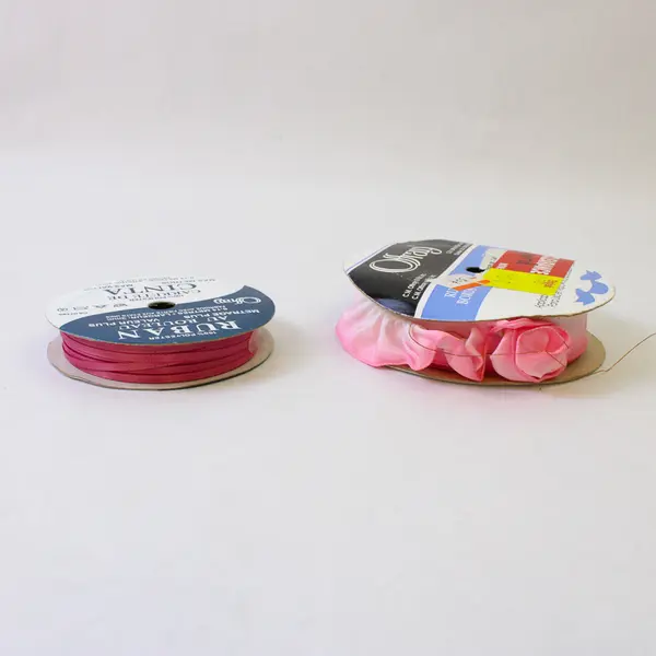 Lot of 5 Pink & Maroon Ribbon Spools - Craft Sewing Wrapping