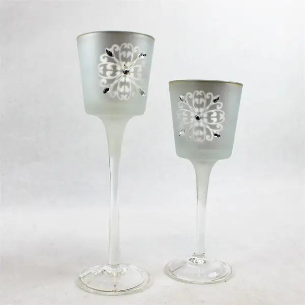 Lot of 2 Celebrate It Shimmering Crystals Frosted Candle Holders