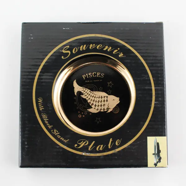 C & F Collectables Pisces Horoscope Souvenir Plate Black W/ Gold Trim 6.25"