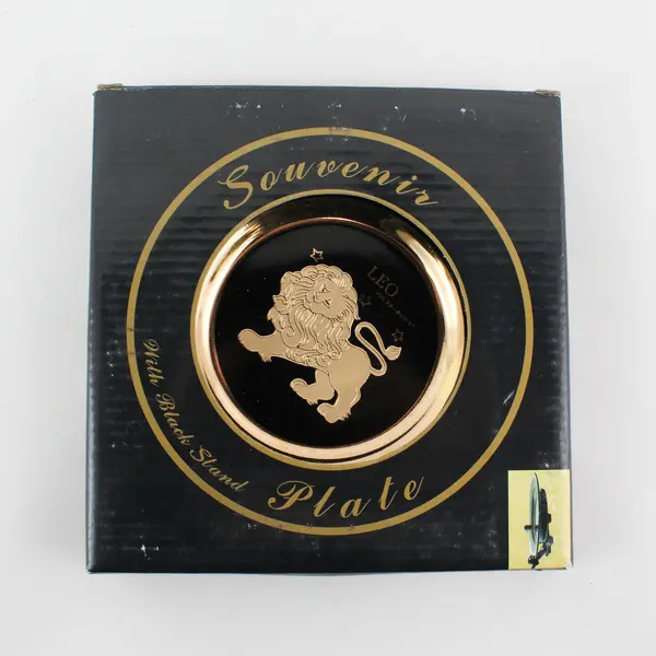 C & F Collectables Leo Horoscope Souvenir Plate Black W/ Gold Trim 6.25"