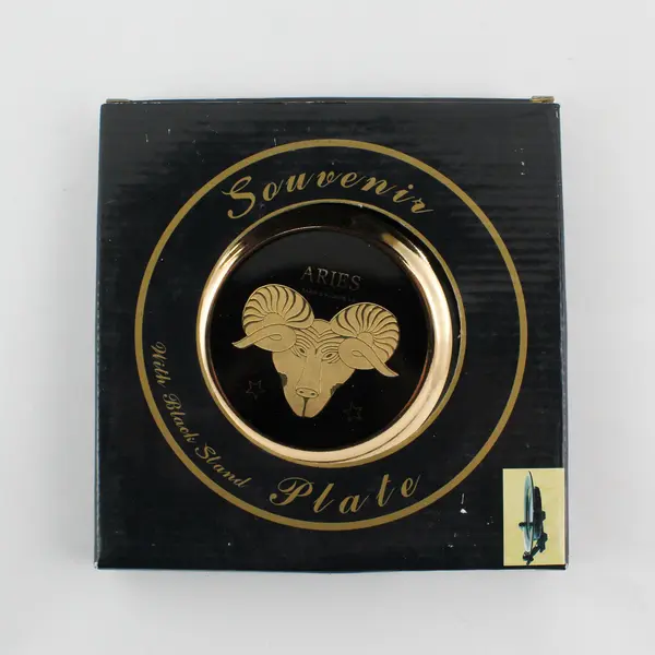 C & F Collectables Aries Horoscope Souvenir Plate Black W/ Gold Trim 6.25" 