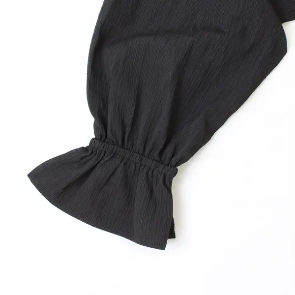 Favlux Semi-Sheer Black Ruffled Balloon Sleeve Top Women's Small