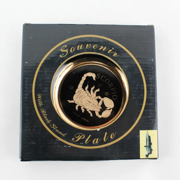 C & F Collectables Scorpio Horoscope Souvenir Plate Black W/ Gold Trim 6.25" Dia