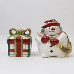 Fitz and Floyd Essentials Christmas Snowman & Present Salt & Pepper Shakers