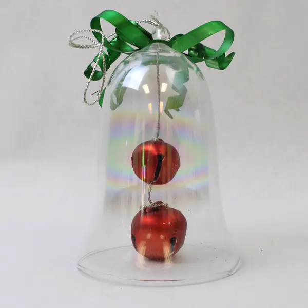 Department 56 Iridescent Glass Bell Green Metal Bow Ornament