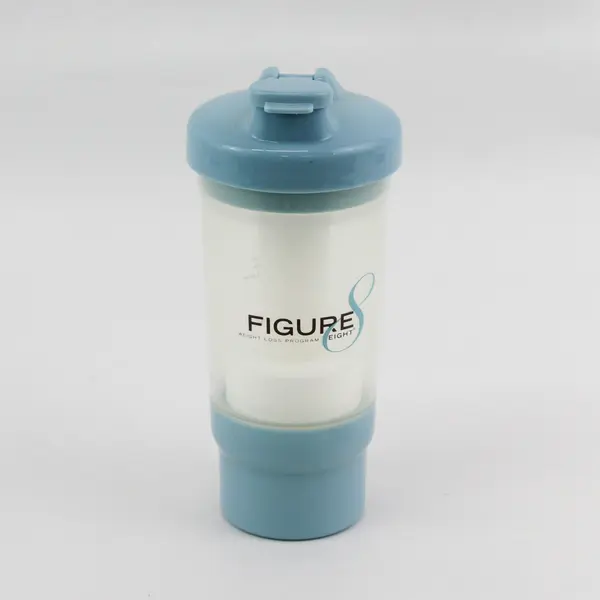 Figure Eight Weight Loss Program Clear/Blue Plastic Protein Shaker Bottle 8"