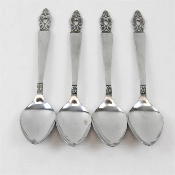 Lot of 4 National Stainless Olaf Pattern Teaspoons 6.25" SS Black Accents