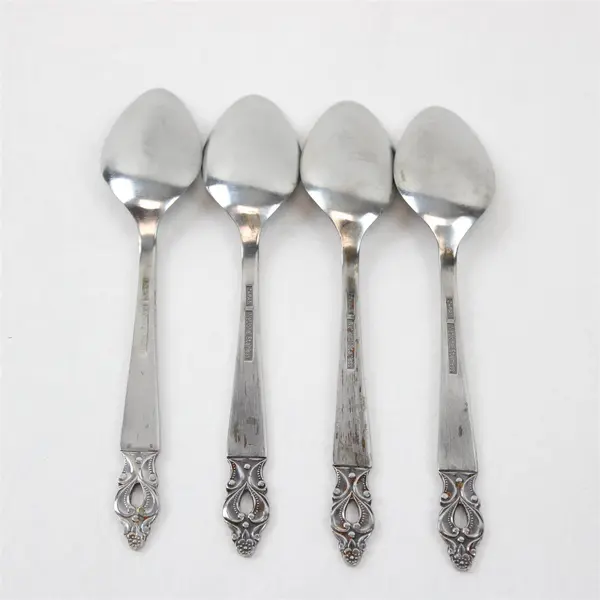 Lot of 4 National Stainless Olaf Pattern Teaspoons 6.25" SS Black Accents