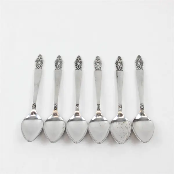 Lot of 6 National Stainless Olaf Pattern Teaspoons 6.25" SS Black Accents
