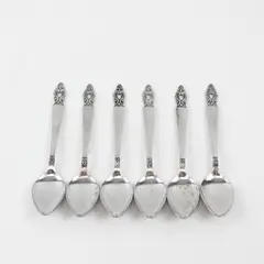 Lot of 6 National Stainless Olaf Pattern Teaspoons 6.25" SS Black Accents