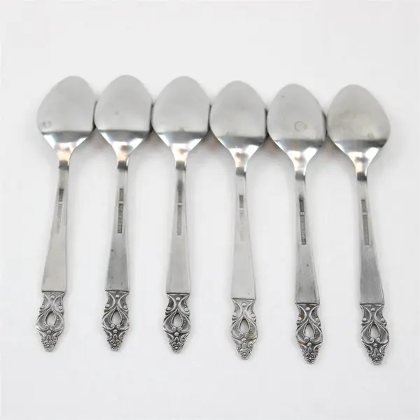 Lot of 6 National Stainless Olaf Pattern Teaspoons 6.25" SS Black Accents