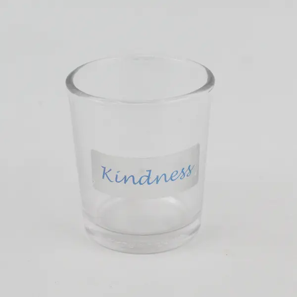 Lot Of 2 Unbranded "Kindness" "Serenity" Clear Glass Votive Candle Holders 2.5"