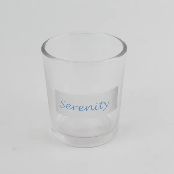Lot Of 2 Unbranded "Kindness" "Serenity" Clear Glass Votive Candle Holders 2.5"