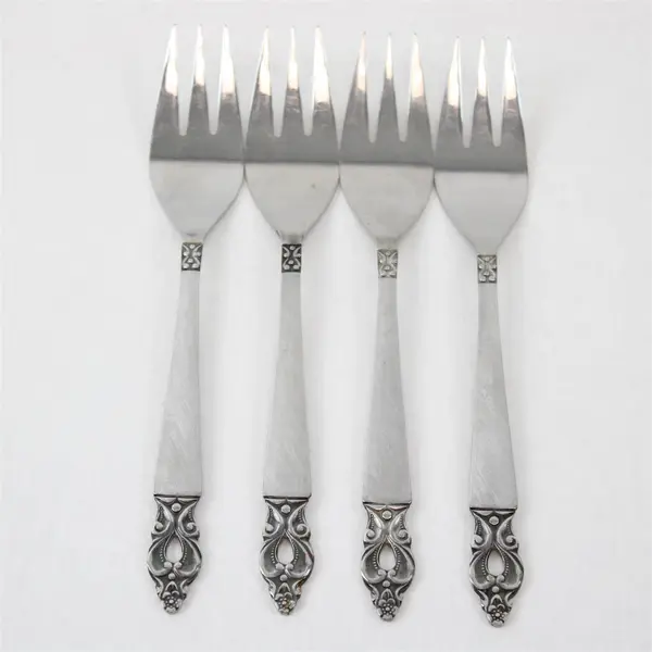 Lot of 4 National Stainless Olaf Pattern Salad Forks 6.5" SS Black Accents Rare