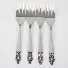 Lot of 4 National Stainless Olaf Pattern Salad Forks 6.5" SS Black Accents Rare