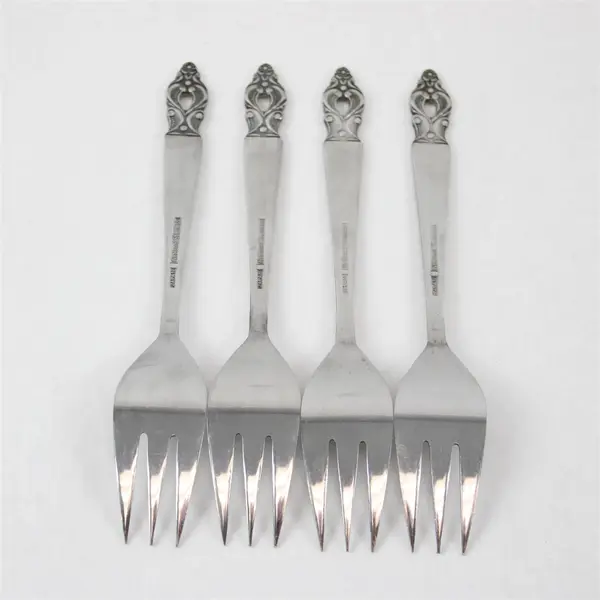 Lot of 4 National Stainless Olaf Pattern Salad Forks 6.5" SS Black Accents Rare