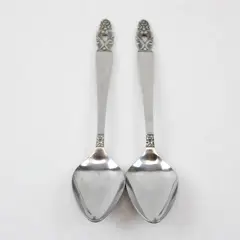 Lot of 2 National Stainless Olaf Pattern Oval Soup Spoons 7.5" SS Black Accents