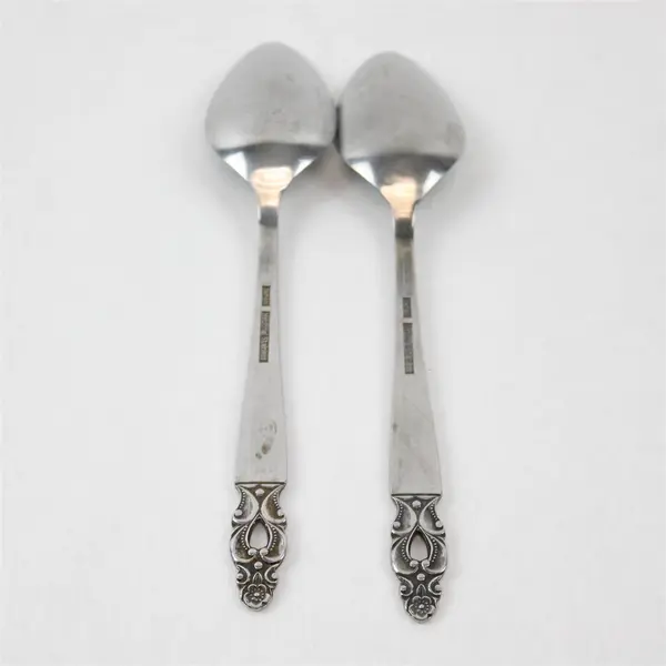 Lot of 2 National Stainless Olaf Pattern Oval Soup Spoons 7.5" SS Black Accents