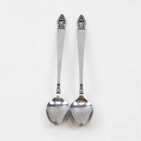 2 National Stainless Olaf Pattern Iced Tea Spoons 7.75" SS Black Accent Rare