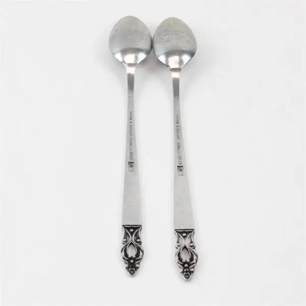 2 National Stainless Olaf Pattern Iced Tea Spoons 7.75" SS Black Accent Rare
