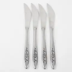 Lot of 4 National Stainless Charmante Pattern SS Dinner Knives Burnished 8.5"