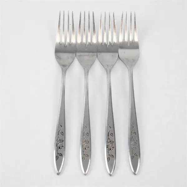 Lot of 4 National Stainless Charmante Pattern SS Dinner Forks Burnished 7.25"
