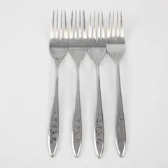 Lot of 4 National Stainless Charmante Pattern SS Dinner Forks Burnished 7.25"