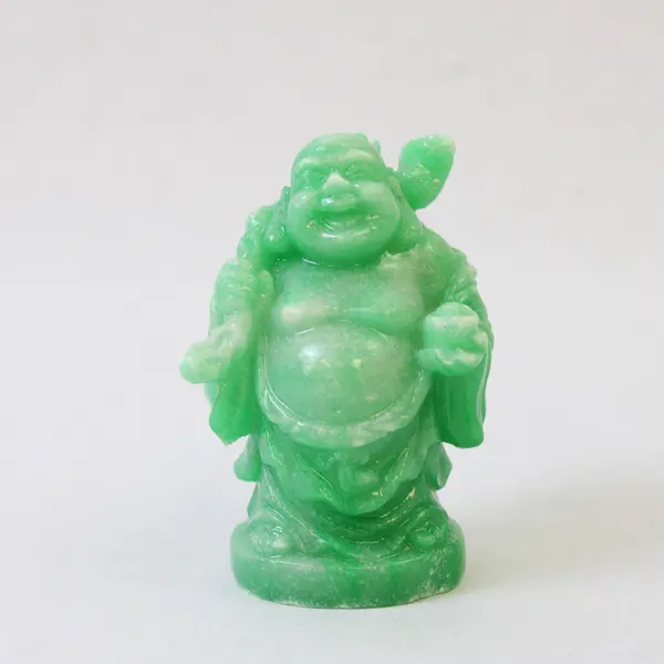Hand-Carved Green Laughing Buddha Figurine Small Collectible
