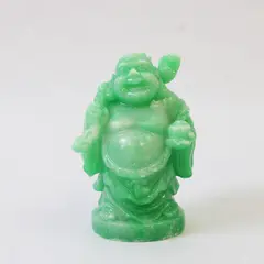 Hand-Carved Green Laughing Buddha Figurine Small Collectible