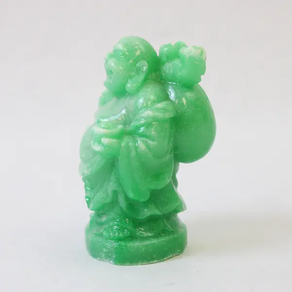 Hand-Carved Green Laughing Buddha Figurine Small Collectible