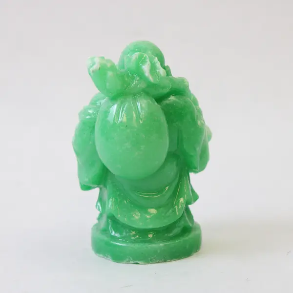 Hand-Carved Green Laughing Buddha Figurine Small Collectible