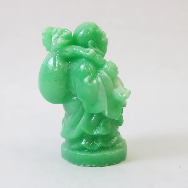 Hand-Carved Green Laughing Buddha Figurine Small Collectible