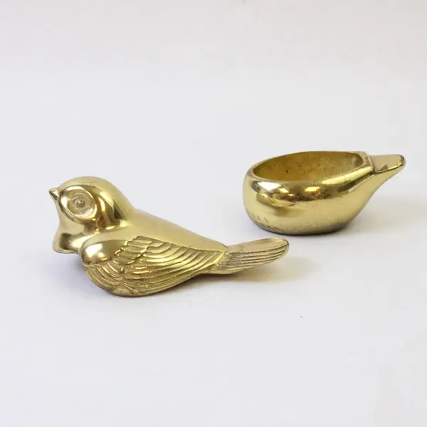 Vintage Solid Brass Bird Trinket Box Jewelry Keepsake Collectible