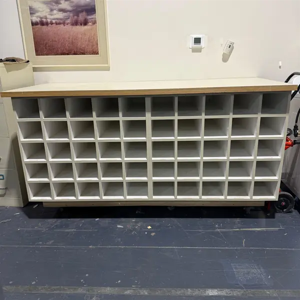 Vintage 50 Slot White Pigeon Hole Office Cabinet - Local Pickup Only
