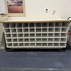 Vintage 50 Slot White Pigeon Hole Office Cabinet - Local Pickup Only
